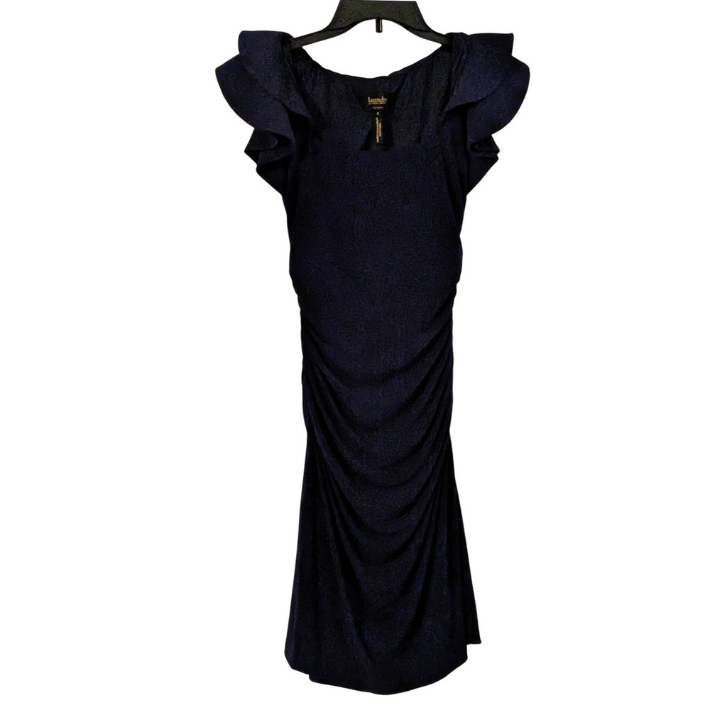 Laundry by Shelli Segal Navy Blue Ruched Ruffle Cap Sleeve Cocktail Dress Size 8